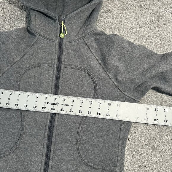 Lululemon Scuba Hoodie Women Size 4 Heathered Gray Sweatshirt Lime Logo - Picture 8 of 11